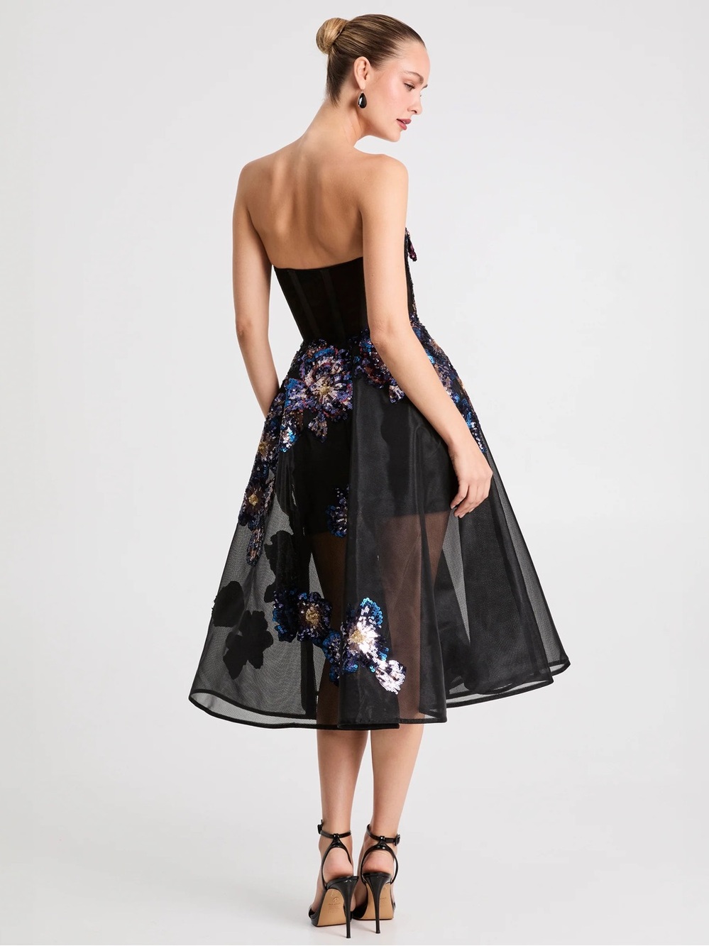Helsi Valeria Strapless 3D Floral Fit & Flare Midi Dress size L Preloved - Picture 4 of 10